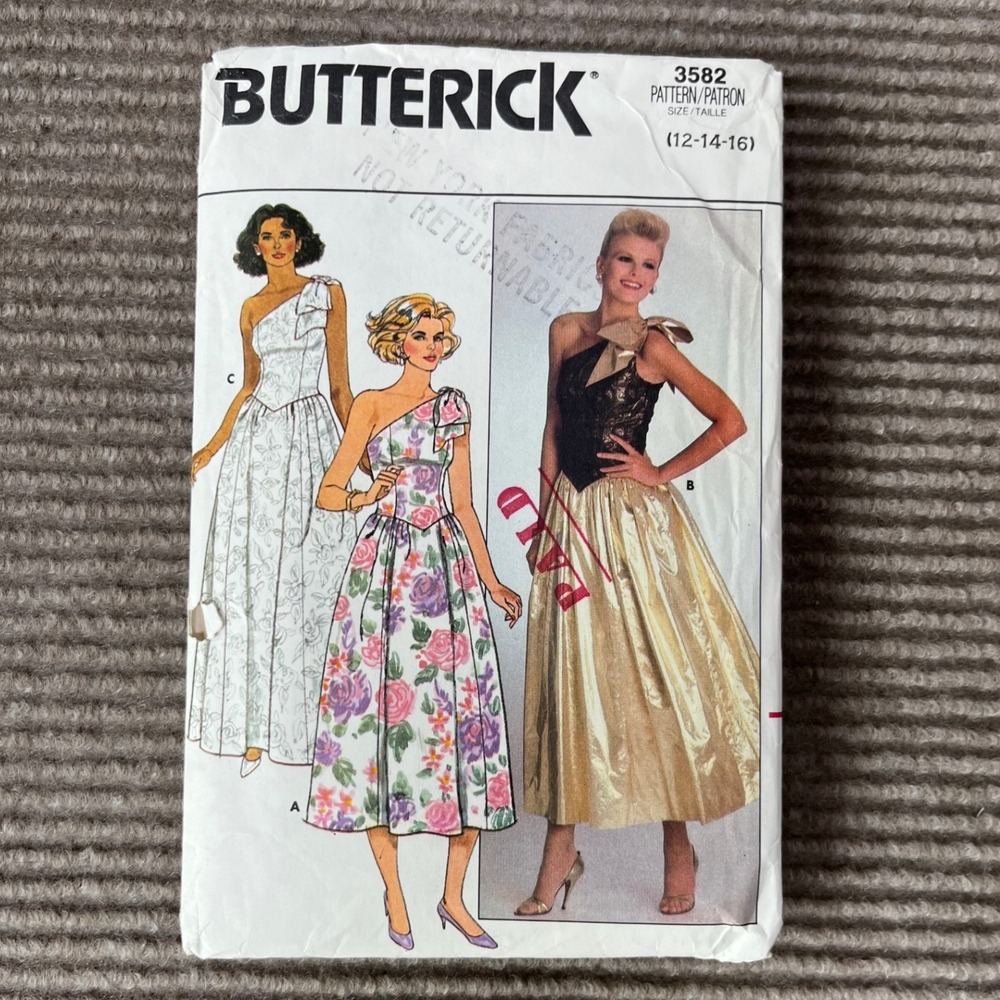 Vintage 1985 Butterick 3582 One‎ Shoulder Evening Dress Pattern Size 12-14-16